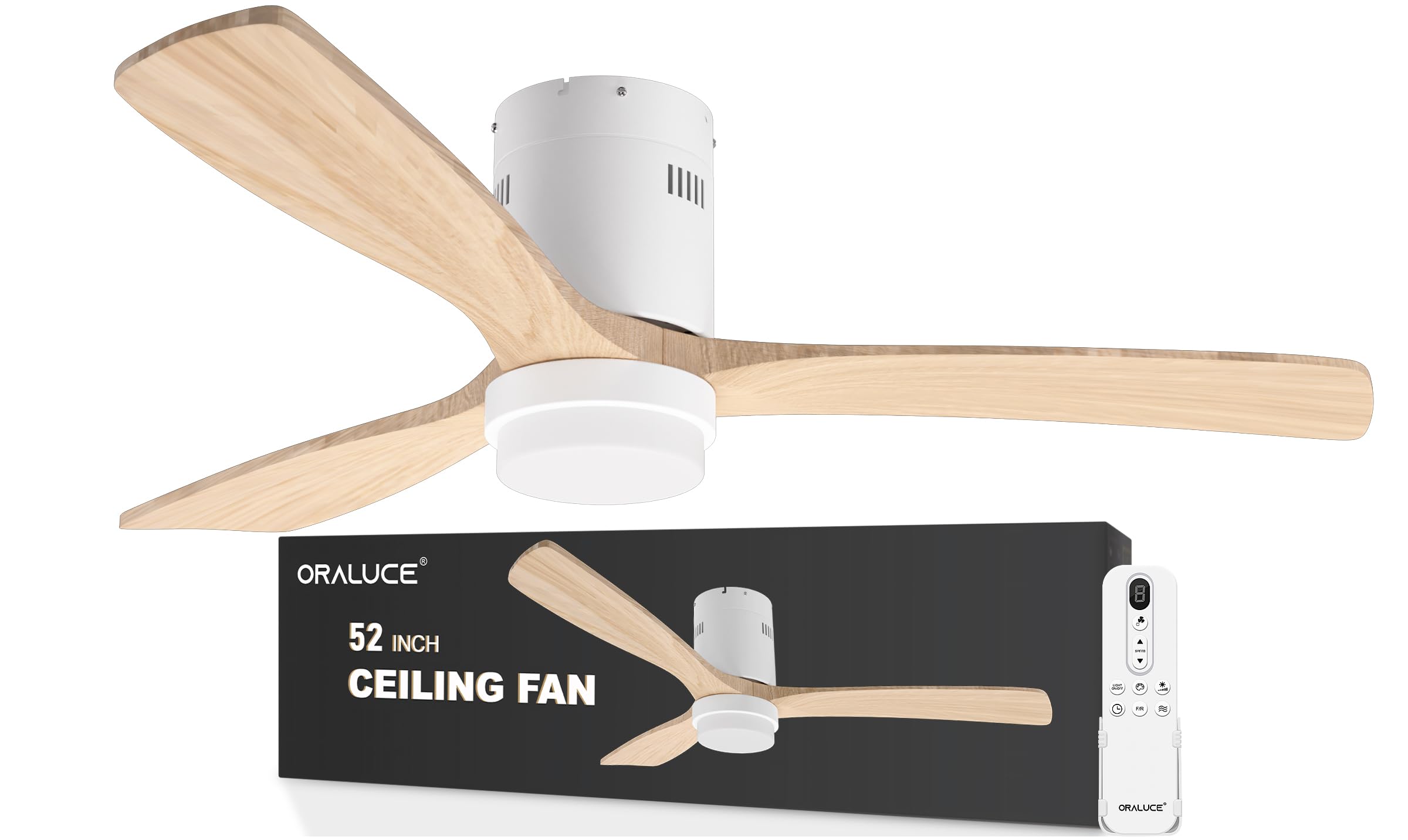 Ventiladores de techo de 52 pulgadas con luces y control remoto, ventilador de techo de madera moderno para interiores y exteriores con motor de CC silencioso reversible, 6 velocidades, 3