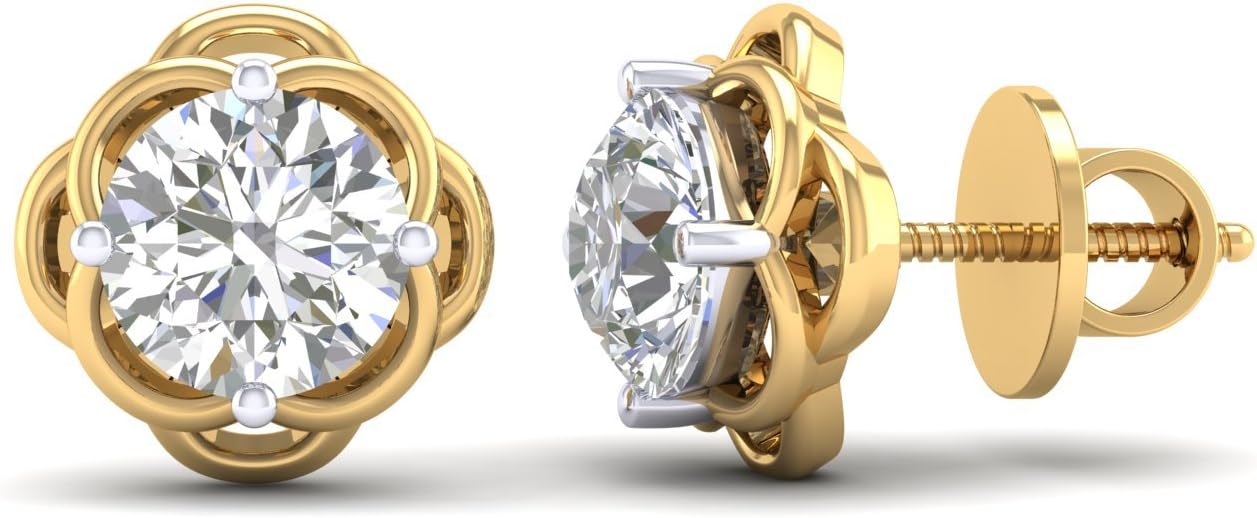 14K Yellow Gold Plated Round Cubic Zirconia Mini Celtic Solitaire Stud Earrings