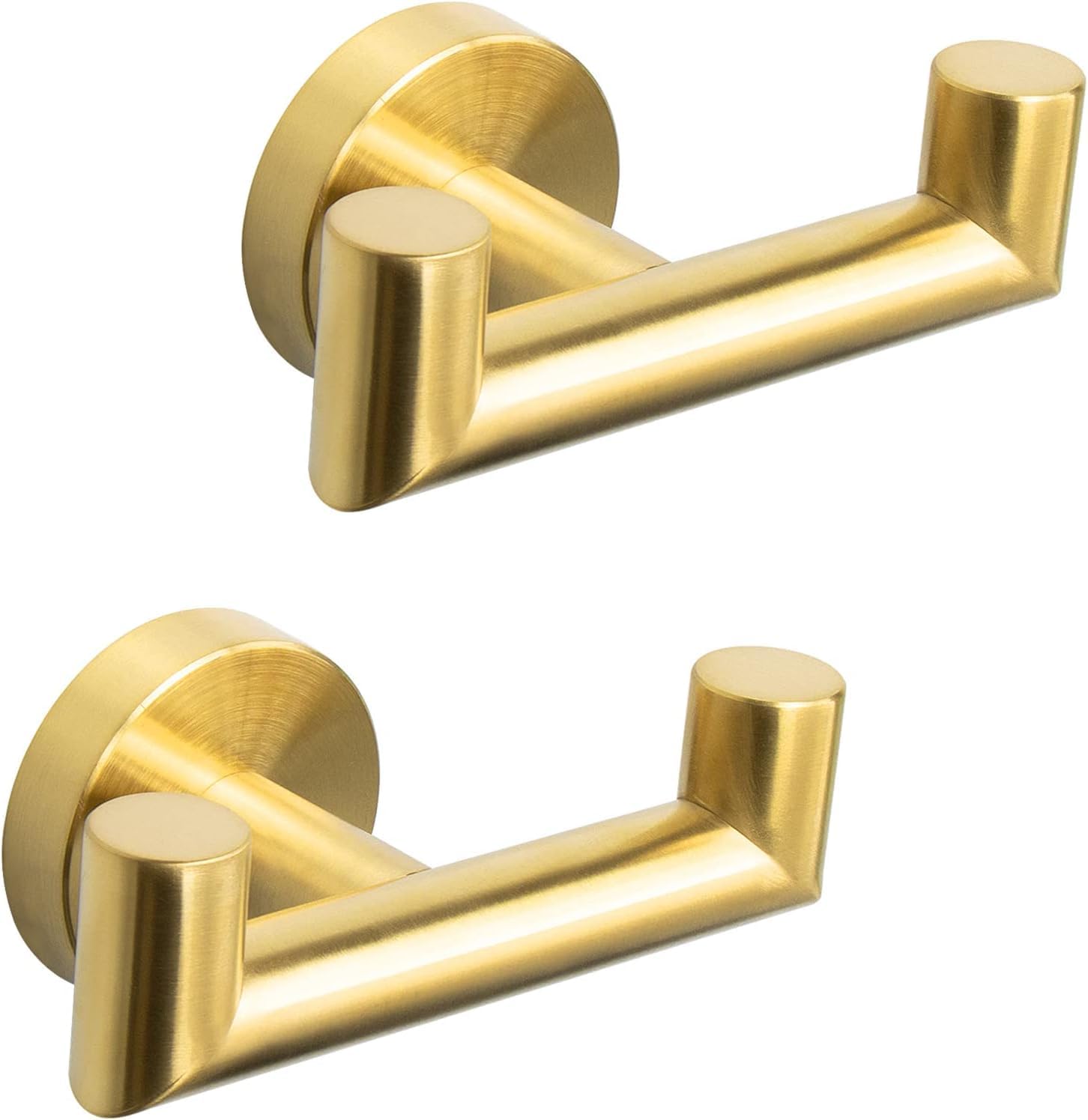 2 Pcs Double Door Hooks，Bathroom Towel Hooks Screw in SUS 304 Stainless Steel Heavy Duty Robe Coat Hooks Wall Mounted for Bedroom or Kitchen(Brushed Brass Gold)
