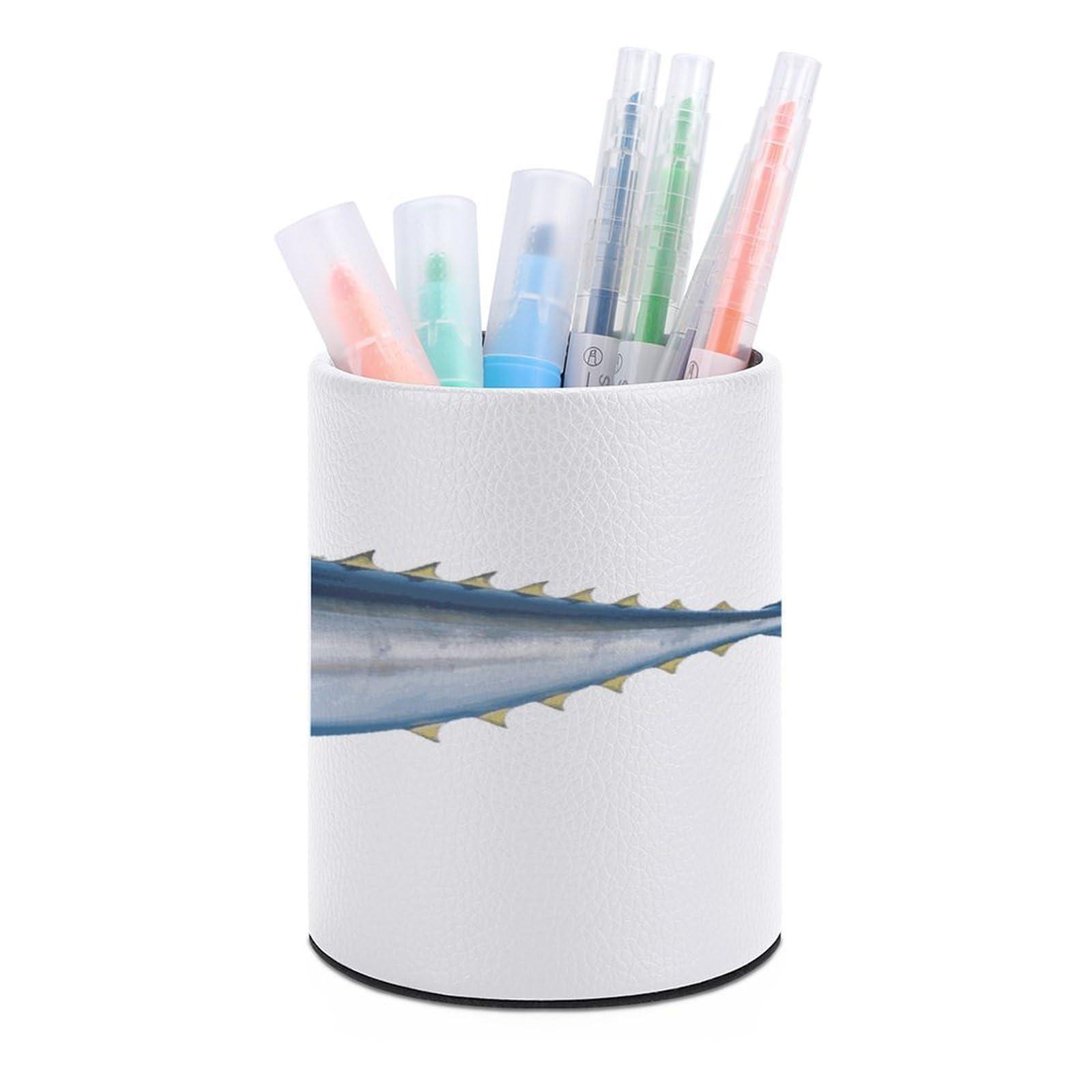 LDGSUPH Tuna Thunnus Round Pen Holder Leather Pen Cup Pencil Cup Pen Organizer Pencil Holder for Desk Organizer Pencil Organizers Makeup Brush Holders for Home Office Gift