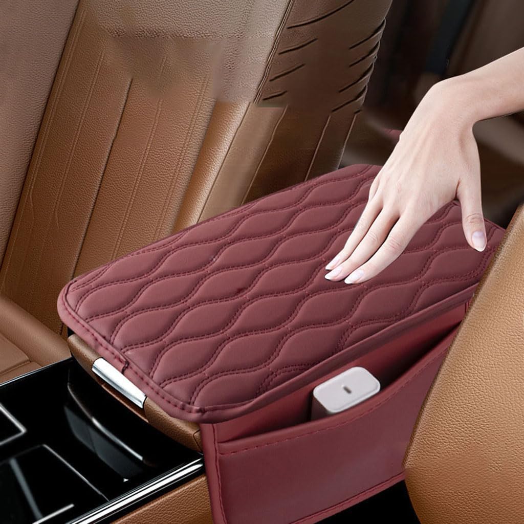 Car Armrest Pad for BMW M4 CS F82 CSL G83 Cabriolet GTS F82 F06 Z1 E30, Waterproof Center Console Cushion Pad Cover Armrest Storage Box Mat Protection Interior Accessories,A-Red