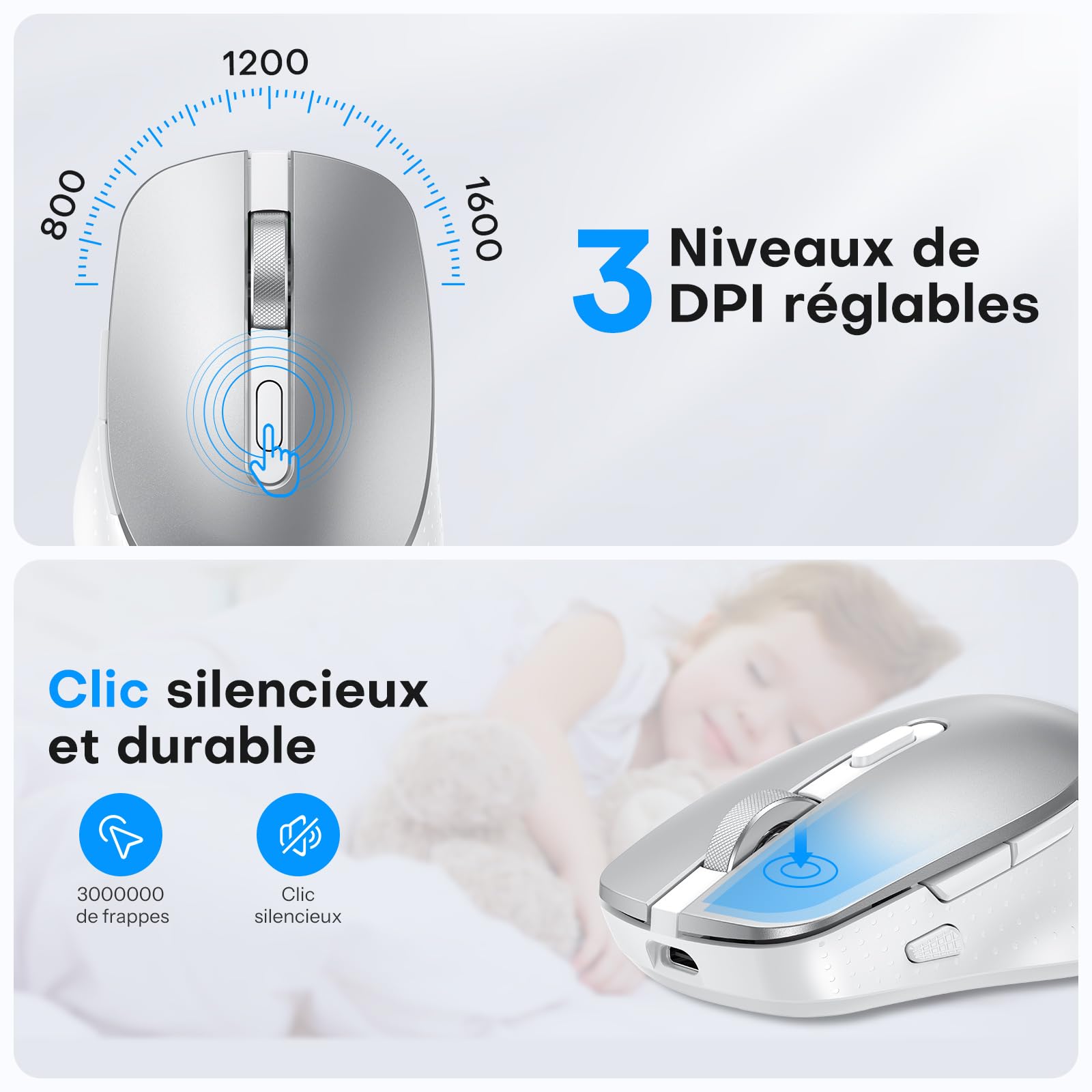 OMOTON Kit Clavier et Souris sans Fil Bluetooth pour Mac AZERTY, Argent | Rechargeable avec 3 Canaux Bluetooth, Clics Silencieux, Ultra Slim, pour Apple Mac Pro/Mini, MacBook Neo/Air, iMac, iMac Pro