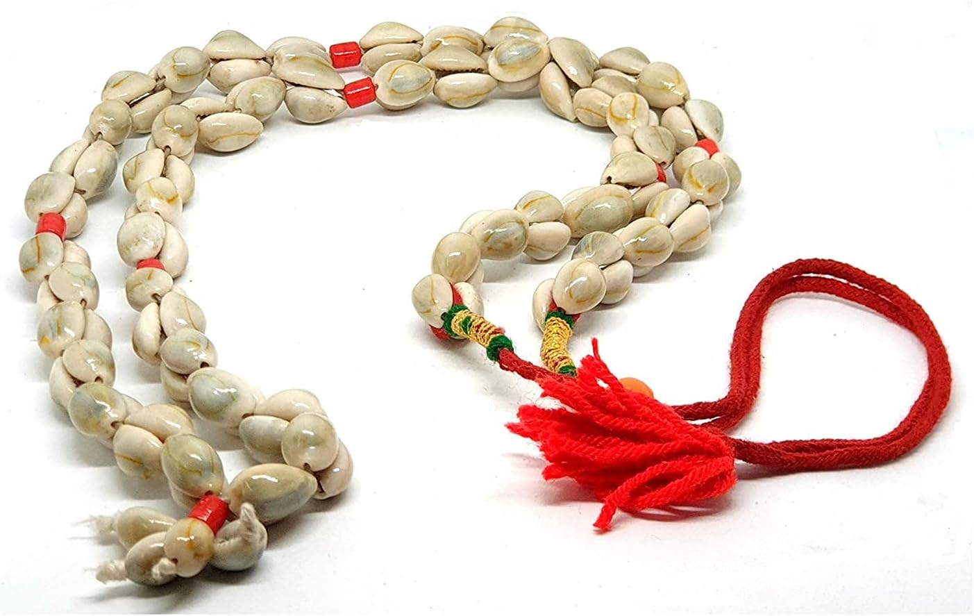 pmw - Yellow Cowry Mala - 52 Kaudis In One Mala For Pooja - Kauri โ Kowri โ Cowry โ Kaudi โ Cowrie - Pack Of 1