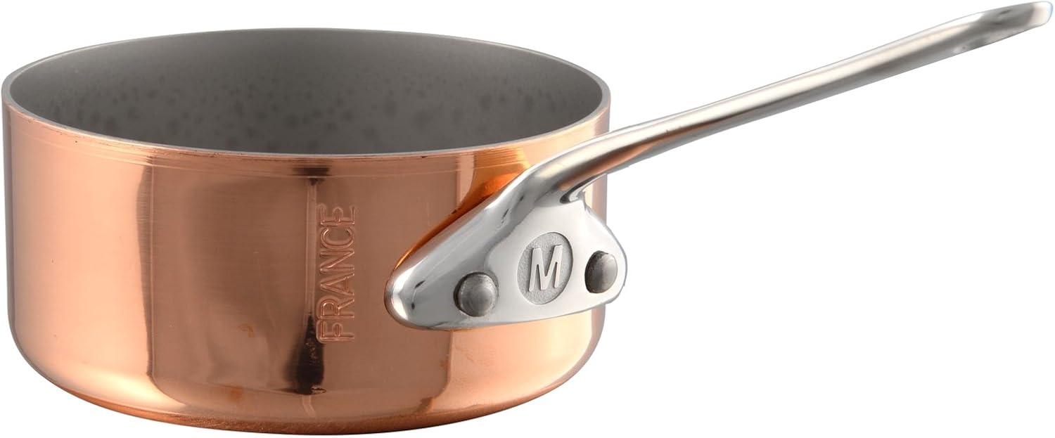 Mauviel M'Minis Copper & Stainless Steel Mini Sauce Pan with Stainless Steel Handle, 0.11-Qt, Made in France