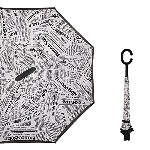 Paraguas Invertido Grande de 42,5 Pulgadas Con Mango en Forma de C, Para Coche, Dosel Para Proteger a Hombres y Mujeres al Aire Libre Del Viento y la Lluvia, Negro (White)