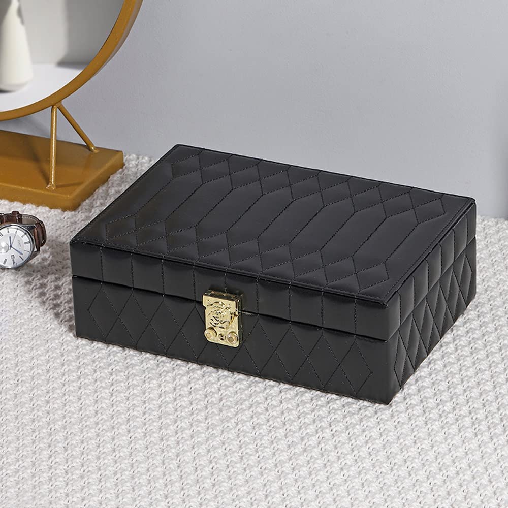 Exquisito Joyero Para Mujeres Y Niñas, Joyero De Piel Sintética Con Cerradura, Organizador De Joyas Para Anillos, Collares, Pendientes, Pulseras (Negro)(Black)