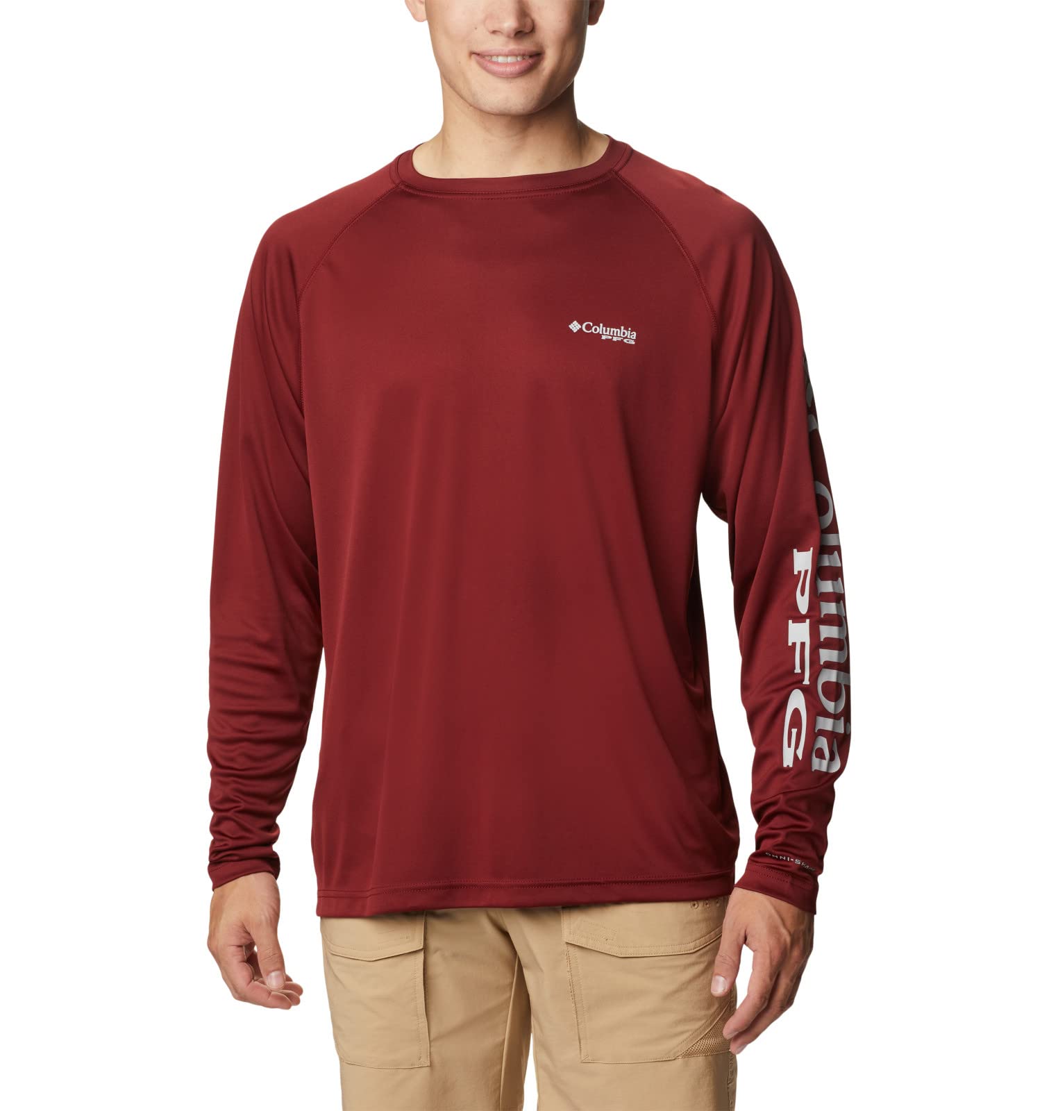 Columbia Chemise à Manches Longues Terminal Tackle pour Homme, Jaspe Rouge/Logo Gris Froid, M
