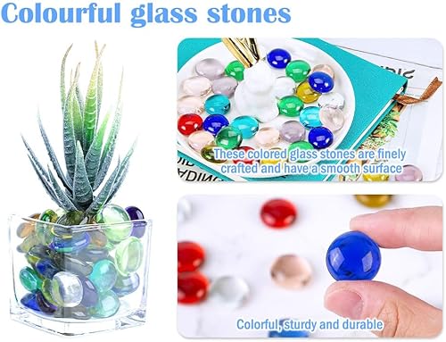 Miniatura 3 de Mármoles de vidrio plano, 17.64 oz de mini gemas de vidrio, gemas de vidrio de colores mezclados, piedras preciosas mixtas, 0.59 a 0.78 pulgadas,