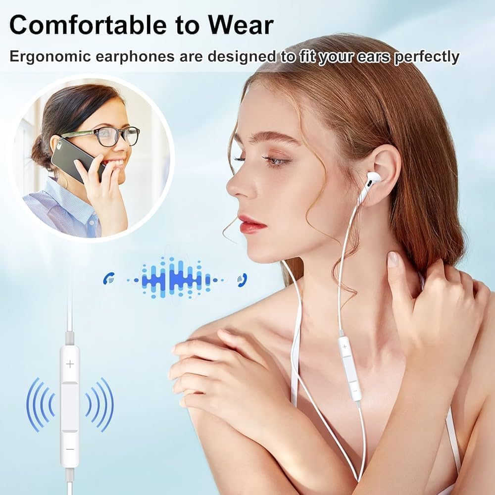 Orginal Wired Earphones USB-C for iPhon 15/16 Series, Type-C Wired Headphones with HD Mic, Deep Bass Stereo Sound, Noise Cancelling, in-Line Remote & Volume Control, Compatible with iPad & Android