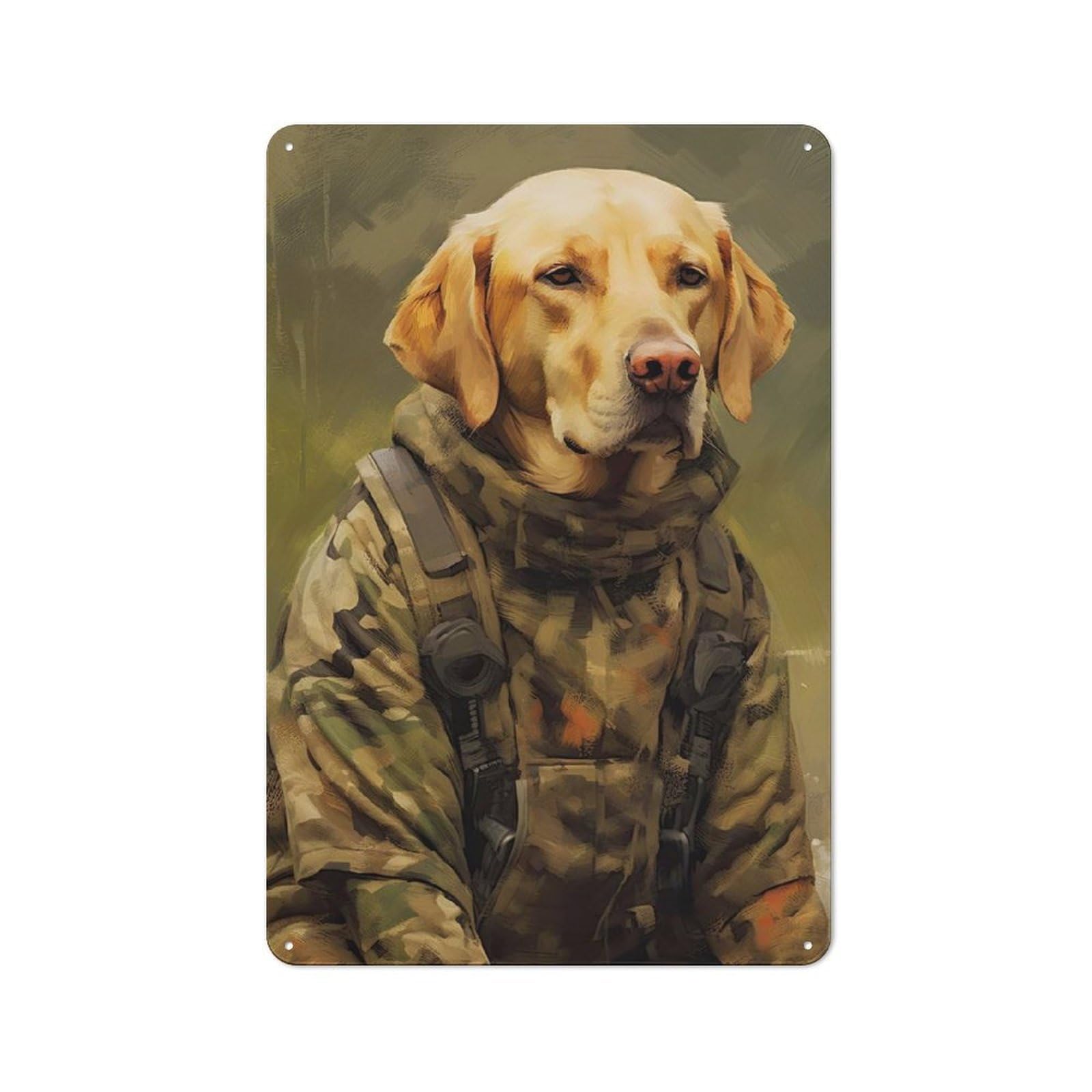 Junmoney Style-8 Labrador Camo Jacket Printed Metal Sign 30X20cm For Hobby Room Or Studio, Gift Idea At Christmas For Creative Interior Collectors