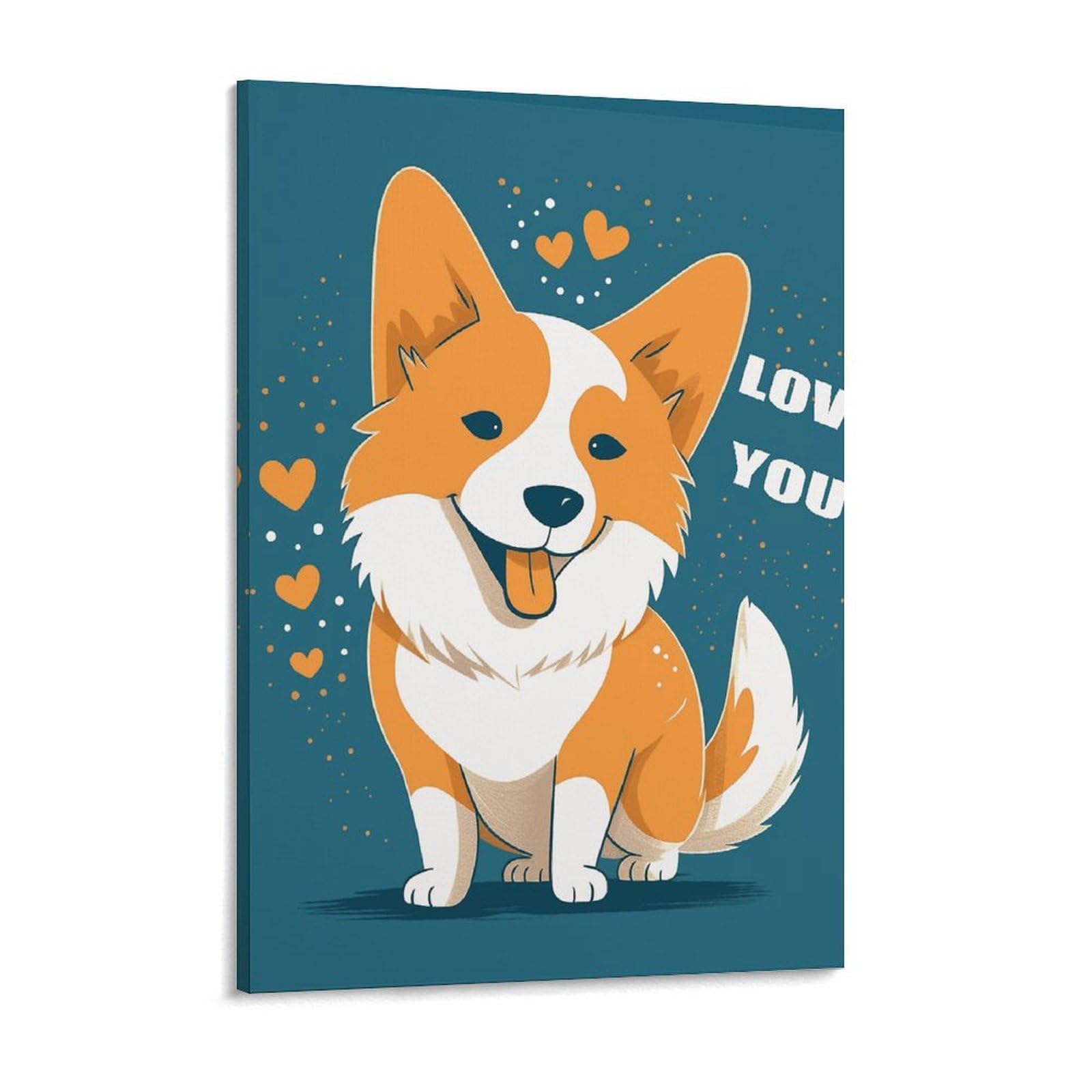 Corgi I Love You Canvas Wall Art for Bedroom 18x24inch Canvas Prints Artwork for Walls Modern Picture Artwork Painting for Living Room Aesthetic Wall Paintings for Bathroom Kitchen Office Dec