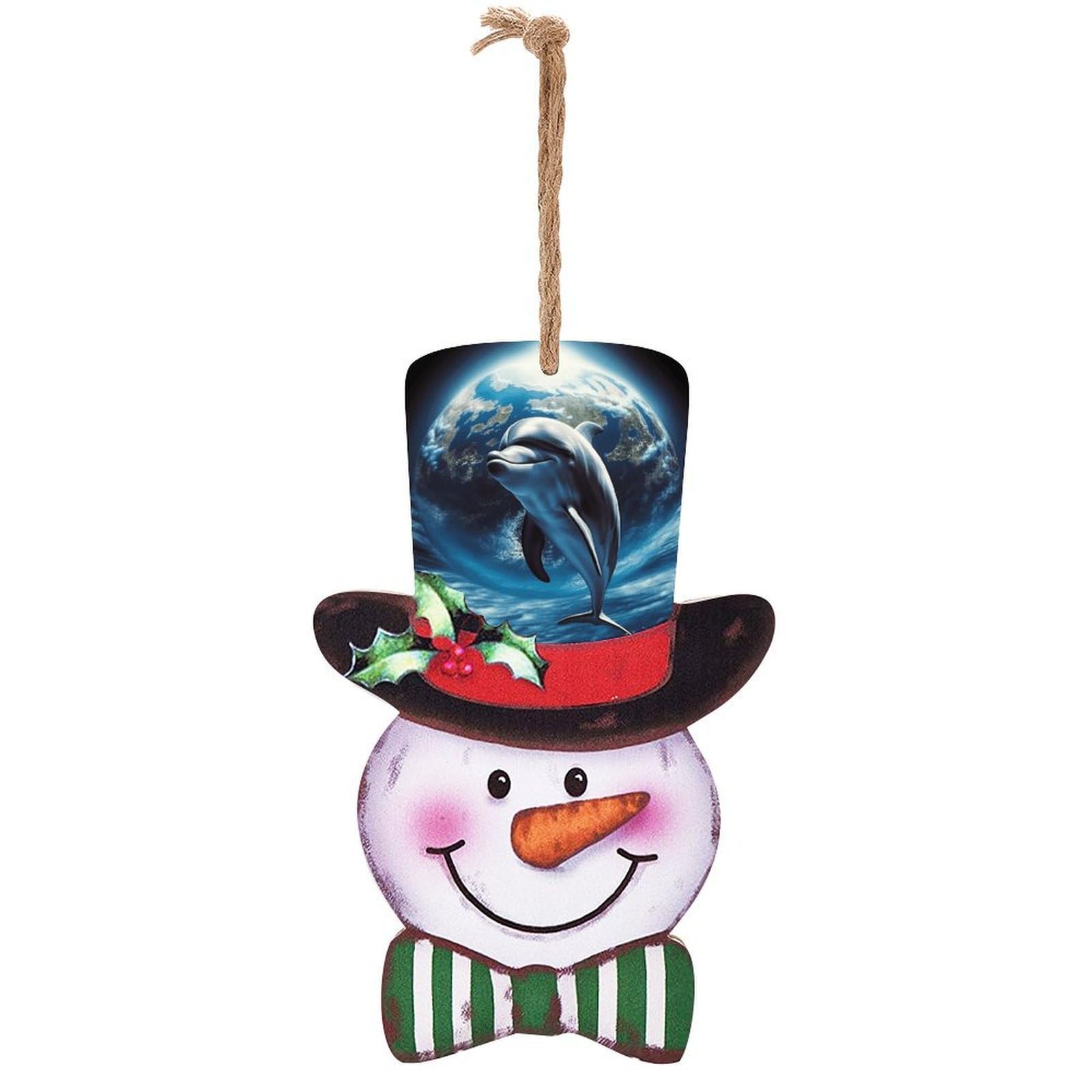 Dolphin Earth Snowman Decor Christmas Snowmans Hanging Decors Wooden Exquisite Holiday Decoration Sign for Home Window Wall Farmhouse Indoor Outdoo