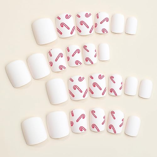 Miniatura 2 de Uñas postizas blancas a presión de Navidad, uñas postizas cuadradas cortas, uñas acrílicas, uñas postizas de cobertura completa con diseños, uñas