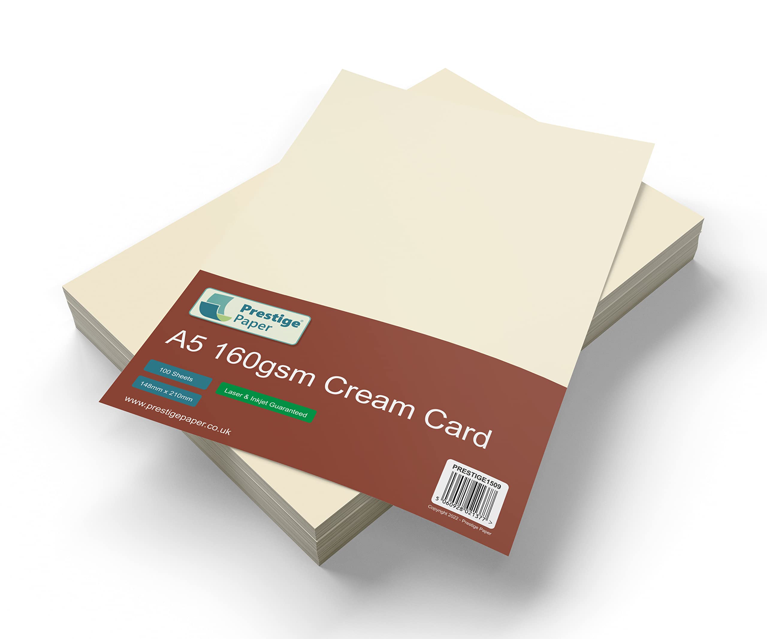 A5 Cream/Ivory Card, 160gsm, Craft Card, Laser & Inkjet Printer, Copier Guaranteed, Arts & Crafts, School, Office, Card Making, Printing, 100 Sheets, Prestige Paper
