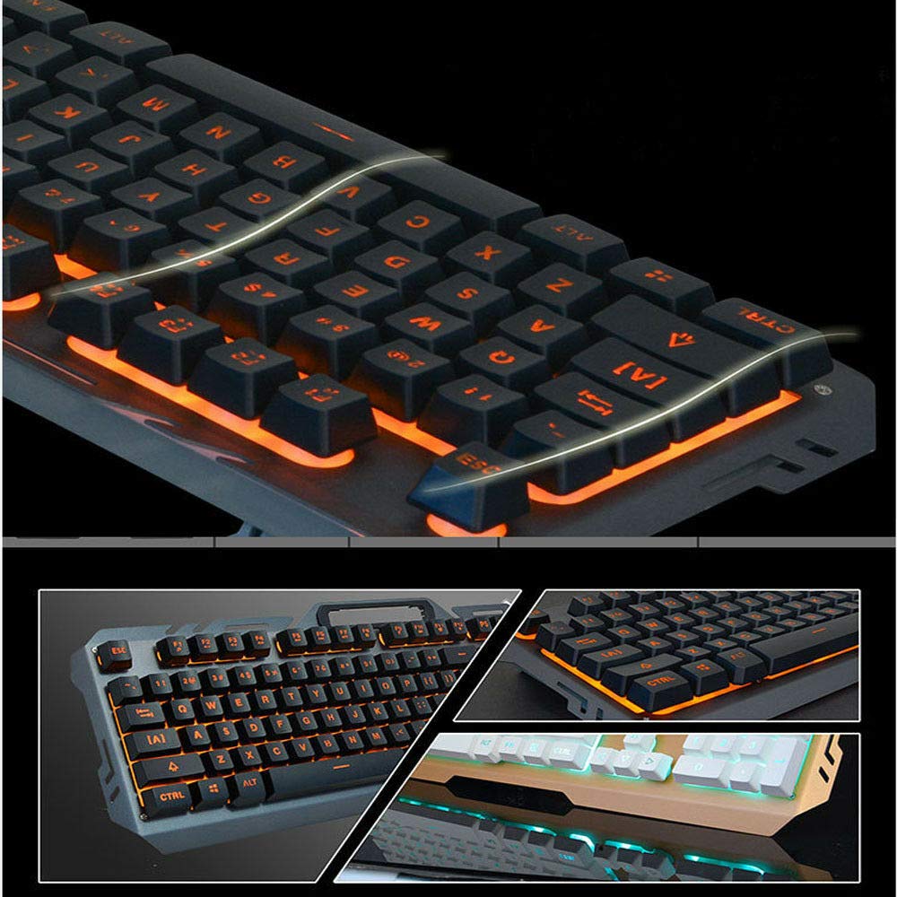 Tastiera cablata Retroilluminata a LED USB Tastiera da gioco ergonomica Gamer con supporto per telefono Nero/Arancione Retroilluminato