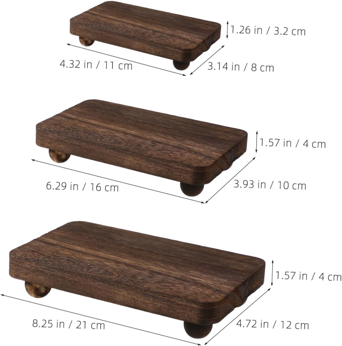 3pcs Wood Pedestal Stand for Multi-purpose Display, Space-saving Rectangular Wooden Organizer for Perfumes and Cupcakes, Farmhouse Style Decorative Riser for Bathroom Vanity