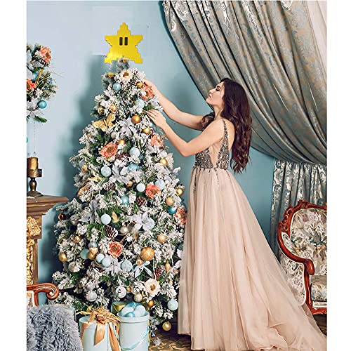 Ync Star Tree Topper For Christmas,Retro Super Mario Star Unique Design 3D Pixel Style ,Rustic High-End Outdoor Decoration,Funny Christmas Tree Toppers-Yellow #TOP3