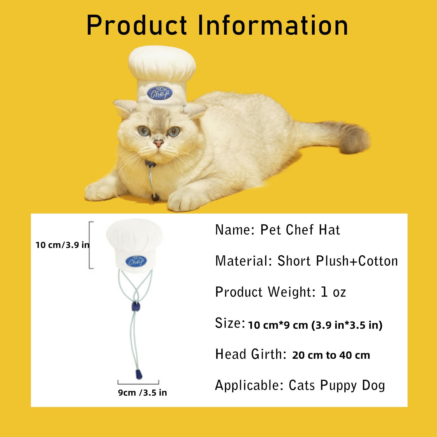 MeiAOBest Pet Chef Hat,Cat Halloween Costumes Hat, Dog Cooking Chef Cap,Pet Costume Chef Cosplay Hat for Cat Dog - Image 2