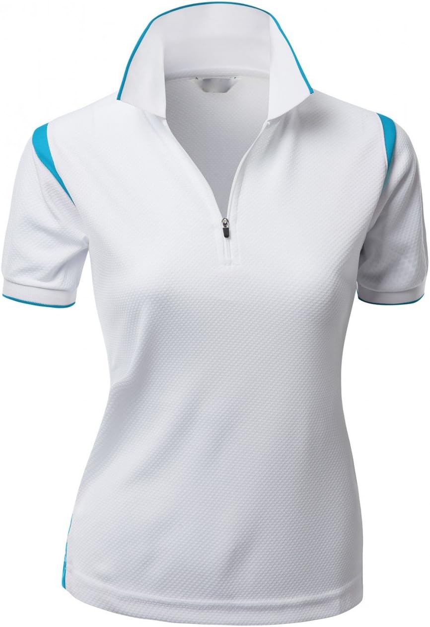 Women's Coolon 2 Tone Collar Zipup Polo T-Shirt