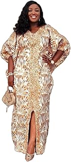 HD Women's Sequin African Bubu Dress Front Slit Stylish Plus Size Gown