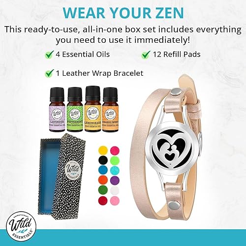 Miniatura 9 de Wild Essentials - Difusor de pulsera de aceite esencial de corazón para parejas, banda de cuero, colgante de medallón de acero inoxidable, 12