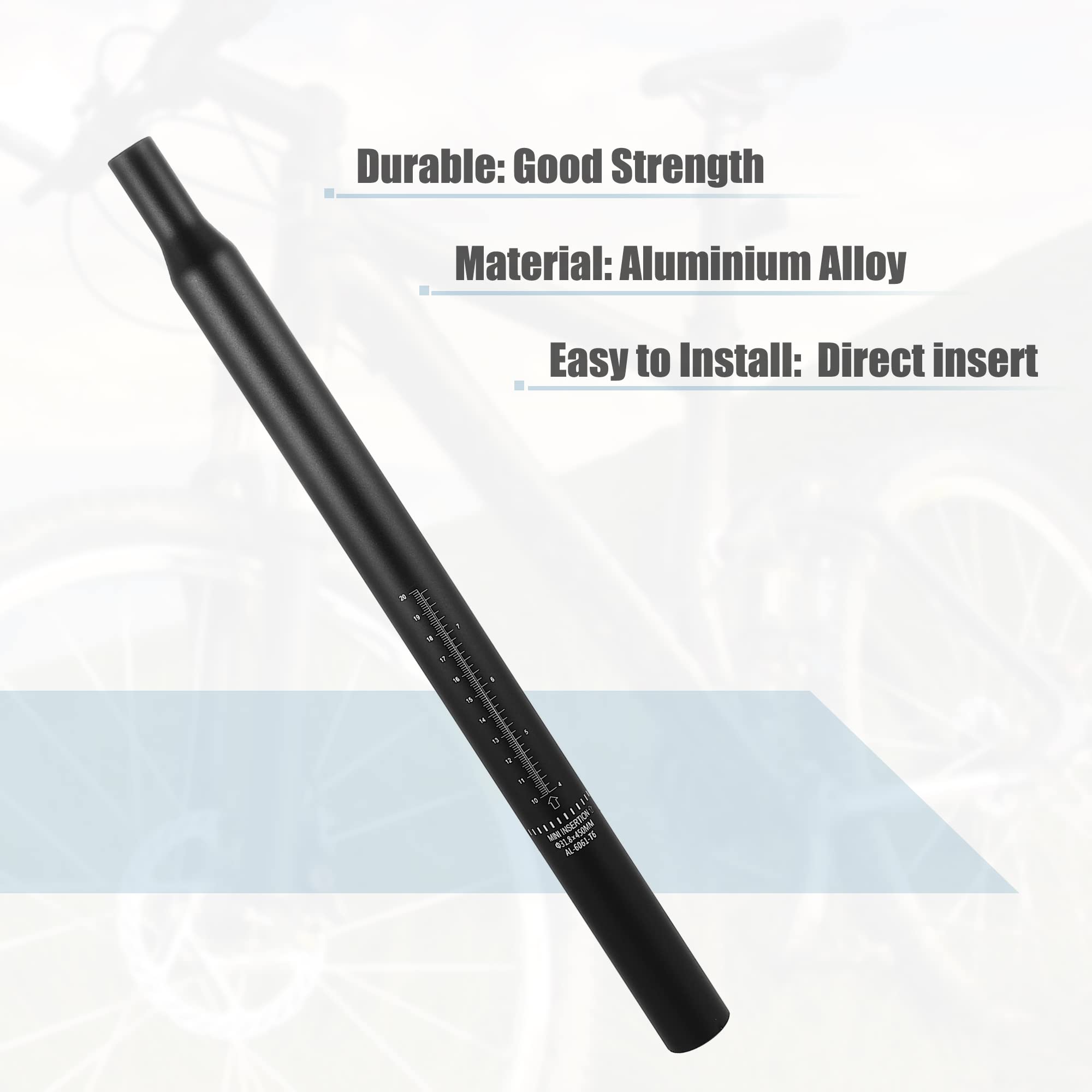 X AUTOHAUX 31.8x450mm Bicycle Seat Post Aluminum Alloy with Scale Mark Black - Image 4