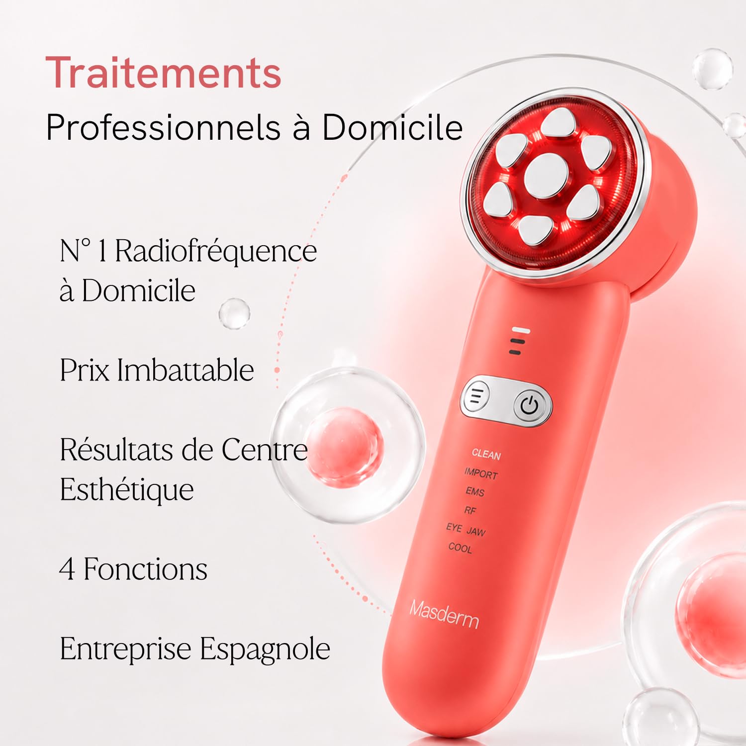 MASDERM Appareil de massage facial électrique 7 en 1 pour visage et corps Hifu - Haute fréquence esthétique - Indiba - Traitement