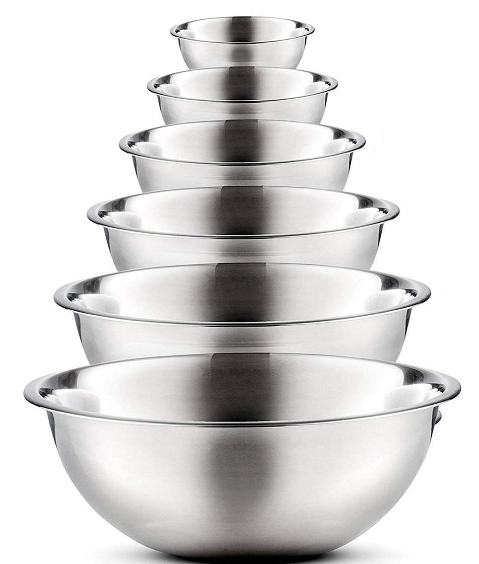 Kitchen Kemistry, Premium Stainless Steel Mixing Bowls (Set of 6) - Easy to Clean Nesting Bowls for Space-Saving Storage, Ideal for Cooking
