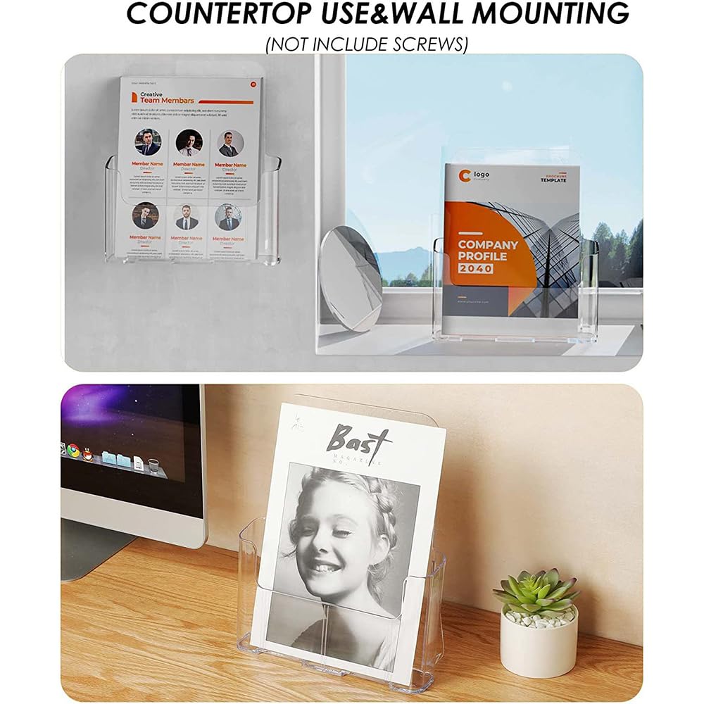 2 Porta Folletos de Acrílico Transparente A4 para Pared o Mesa – Soporte para Folletos, Menú, Revistas, Panfletos y Volantes