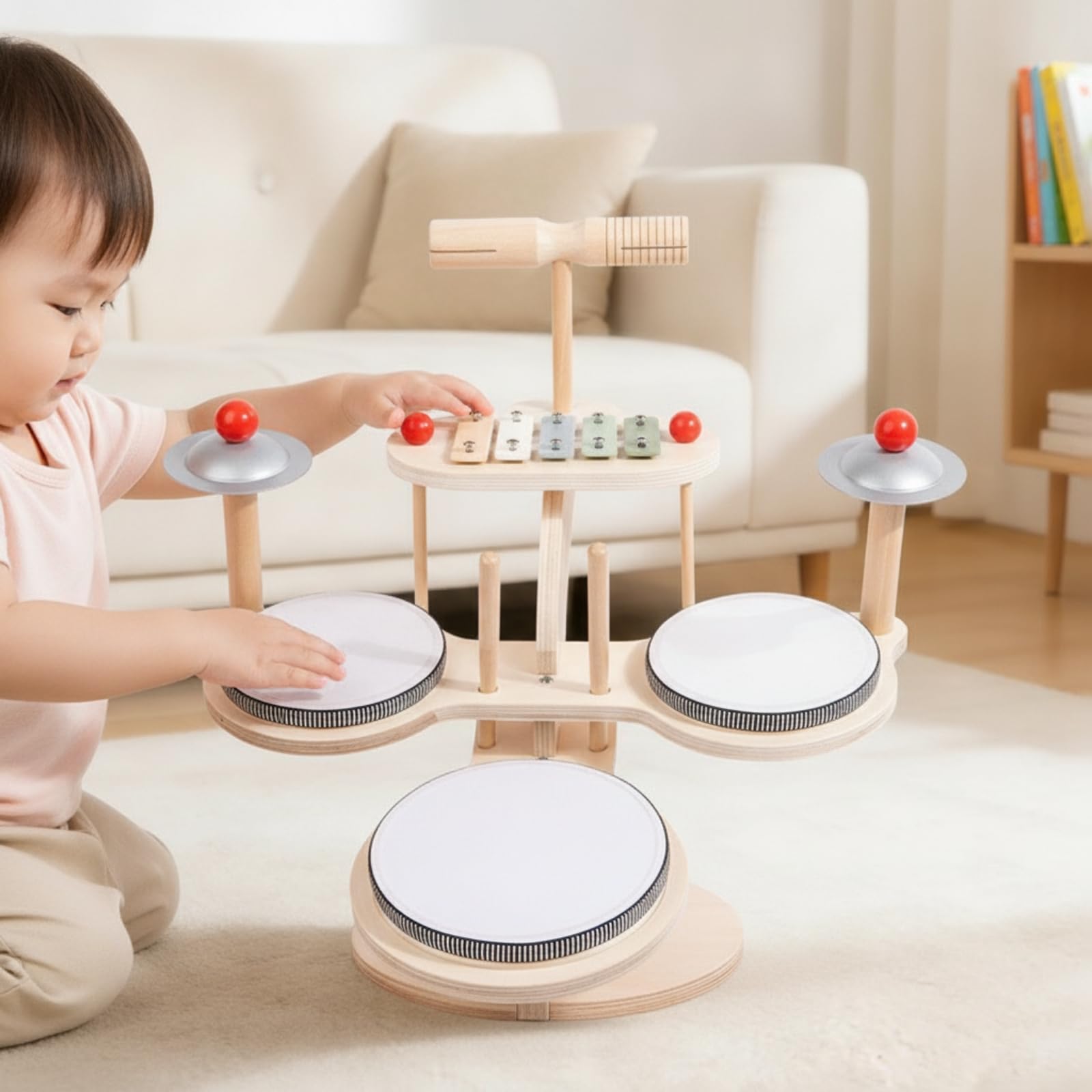 harayaa Juego de Percusión Infantil con Batería Platillos Xilófono y de Madera con Mazos Ergonómicos para Coordinación y Adecuado para Niños en Aula Hogar Regalo Educativo