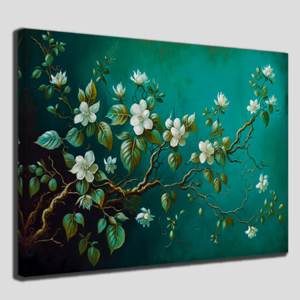 Amazon.com: A SLICE IN TIME White Flowers on Teal Background