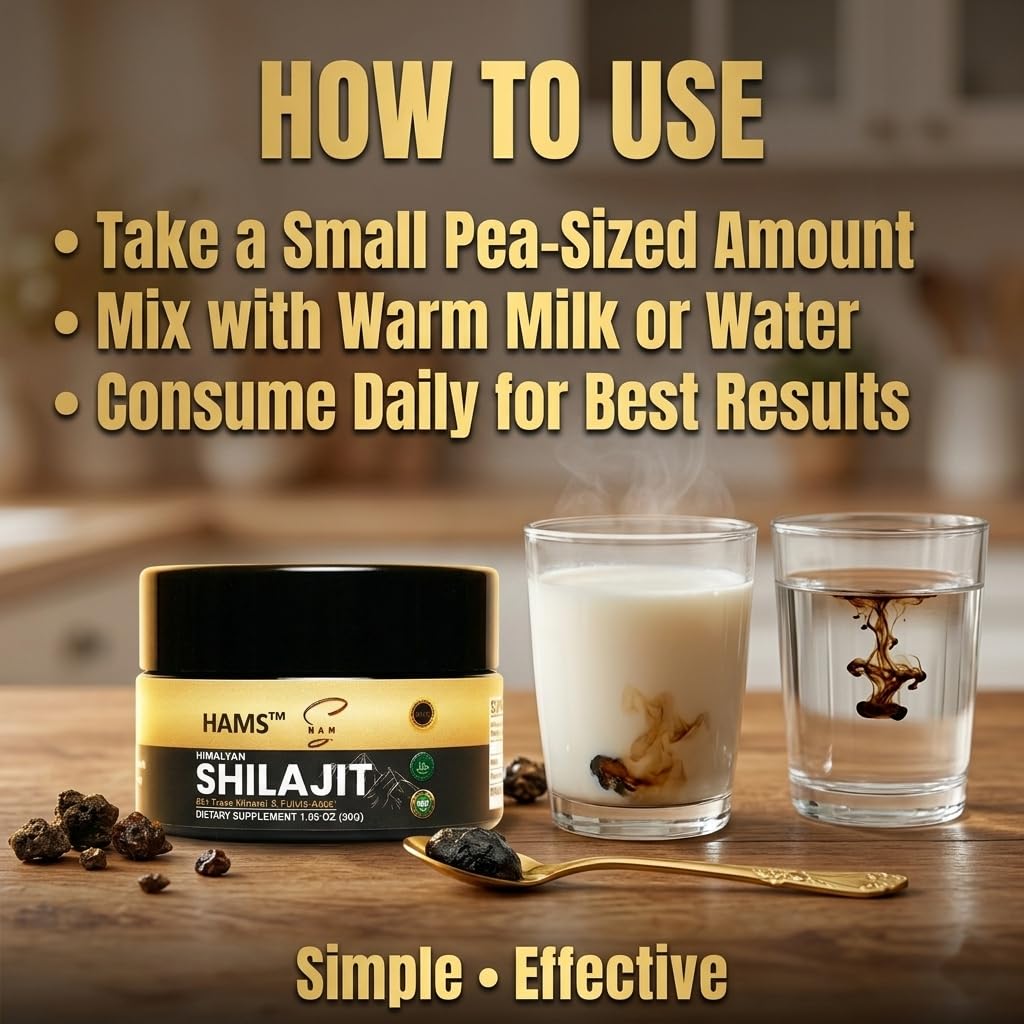 HAMS Resina Pura de Shilajit del Himalaya, Auténtico Mumijo con Más de 84 Minerales Traza, Alta Potencia con Oro Elemental y Ácido Fúlvico, Probado en Laboratorio, Vegano, 30g