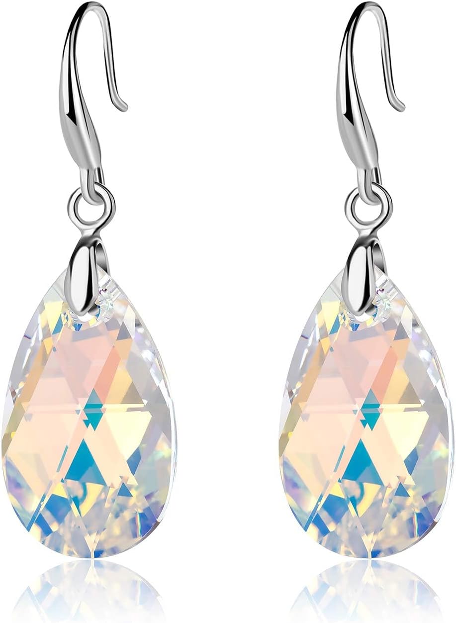 Austrian Crystal Teardrop Dangle Hook Earrings for Women 14K Gold Plated Hypoallergenic Jewelry