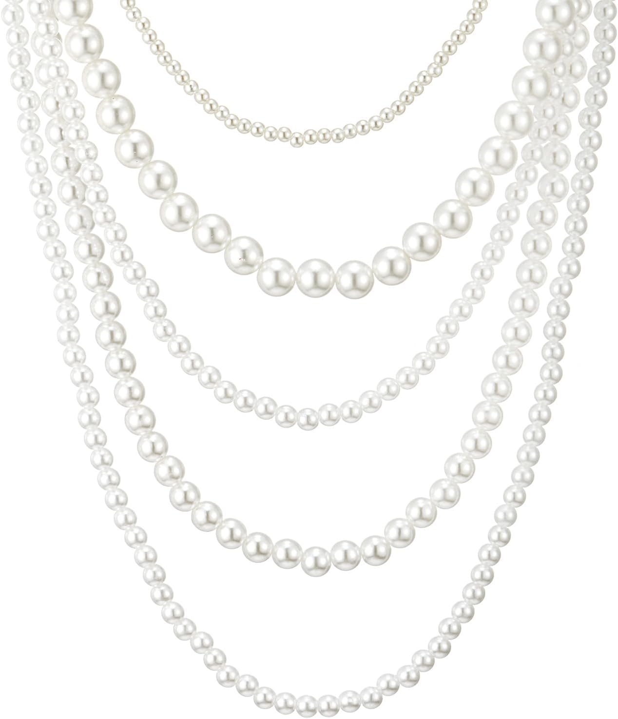 Multi-Strand White Pearl Statement Necklace Collar Necklace Beads Charms Pendant Dress Wedding Party - Image 3