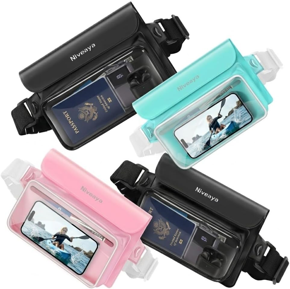 Niveaya IPX8 Waterproof Fanny Pack 4 Pack