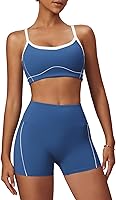 QBGJTD Women's 2 Piece Workout Set: Color Block Backless Sports Bra & Scrunch Butt Lifting Shorts Yoga Gym Activewear