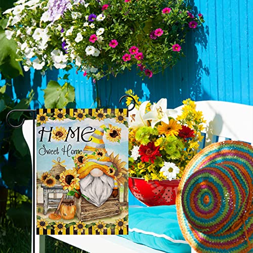 Furiaz Home Sweet Home Gnome Sunflower Spring Summer Small Decorative Garden Flag, Bee Honey Yard Home Outside Black Yellow Stripe Decoration, Fall Farmhouse Outdoor Decor Double Sided 12X18 #TOP5