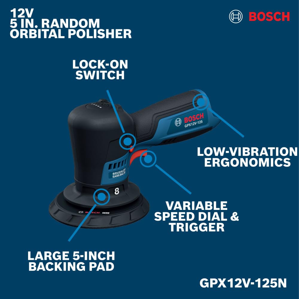 Bosch Lucidatrice orbitale casuale GPX12V-125N 12V 5 pollici