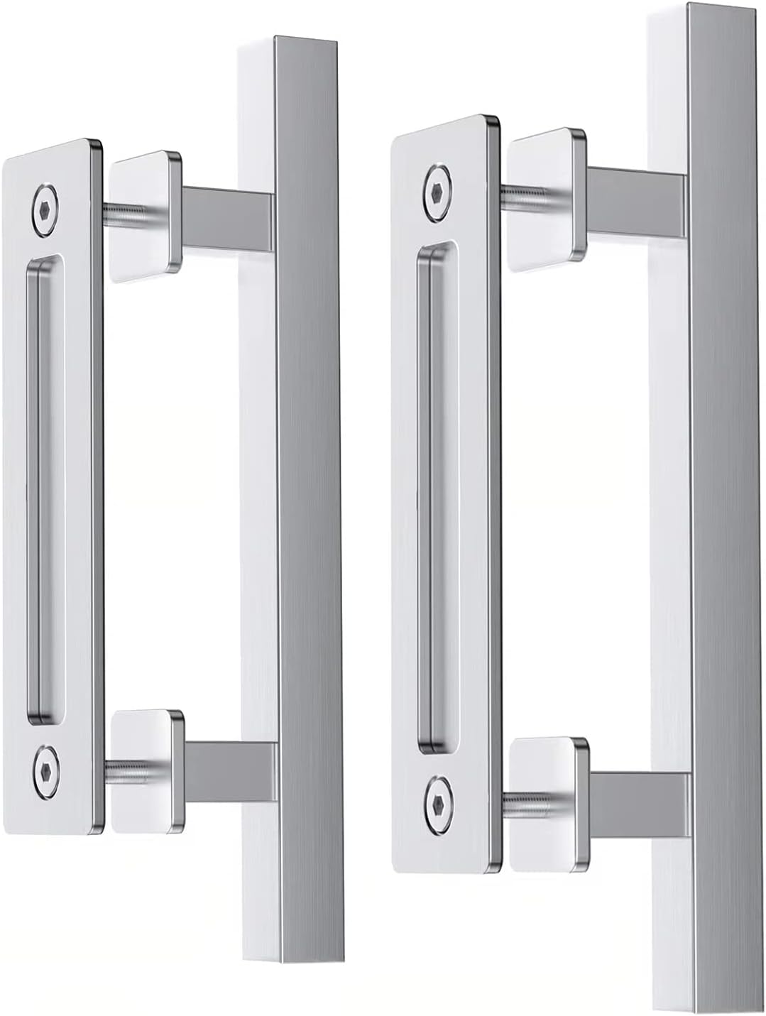 EaseLife 12" Stainless Steel Sliding Barn Door Pull Handle with Flush Hardware Set,Double Sided,Brushed Finish,Anti-Rust Anti-Corrosion,Easy Install,Square,2 Pack