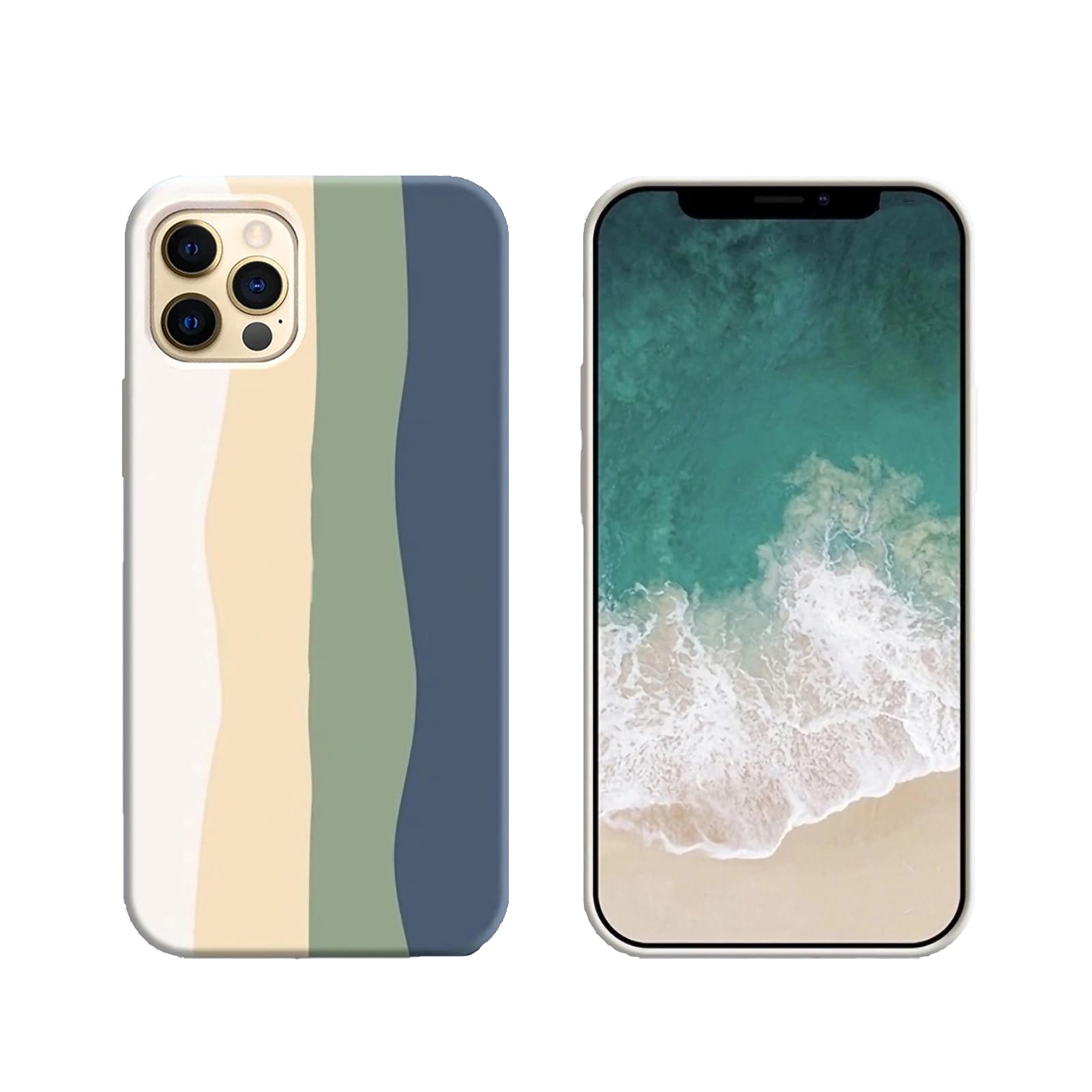 Oniuk Compatible for iPhone 12/Compatible with iPhone 12 Pro 6.1 inch Creative Cute Rainbow Green Stripe Line Soft Liquid Silicone Case [Drop Protection] [Shock-Absorbing Corners]