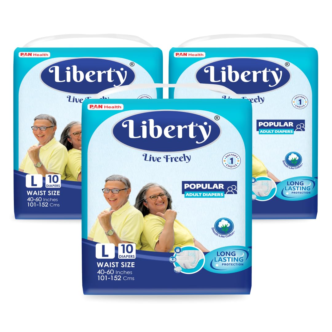 Liberty Popular Adult Diapers, Tape Style, Large (L) Size, 30 Count, Waist Size (101-152cm | 40-60 inches), Unisex, High Absorbency, Leak Proof, Wetness Indicator, Pack of 3, 10 Count/Pack-image-48