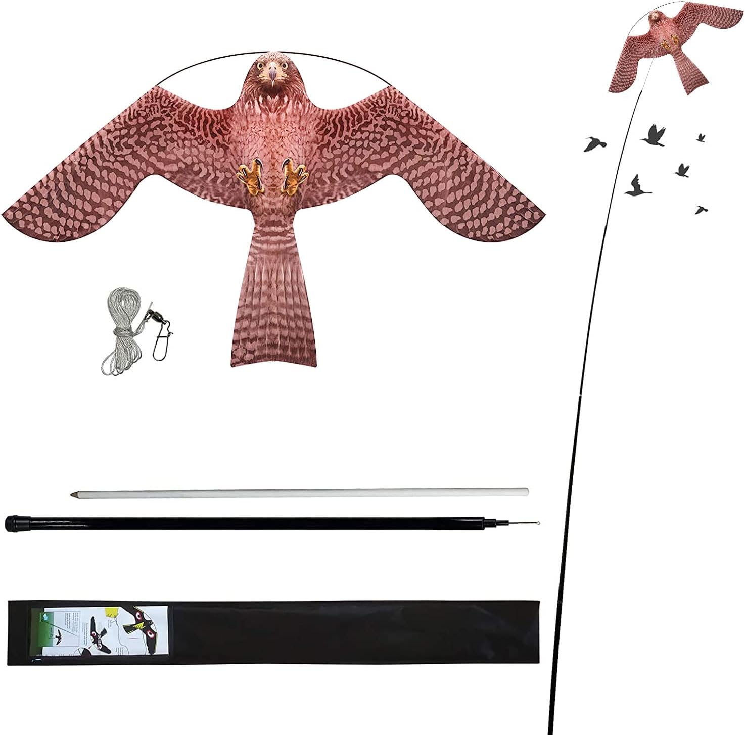 Bird Scarer Flying Kite Crops Farm Protector Bird Hawk Flying Kite with 4m Telescopic Pole