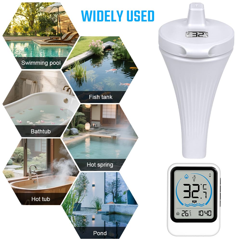 OFFCUP Thermomètre Piscine Flottant Sans Fil IP67 Étanche Numérique Intérieur Extérieur