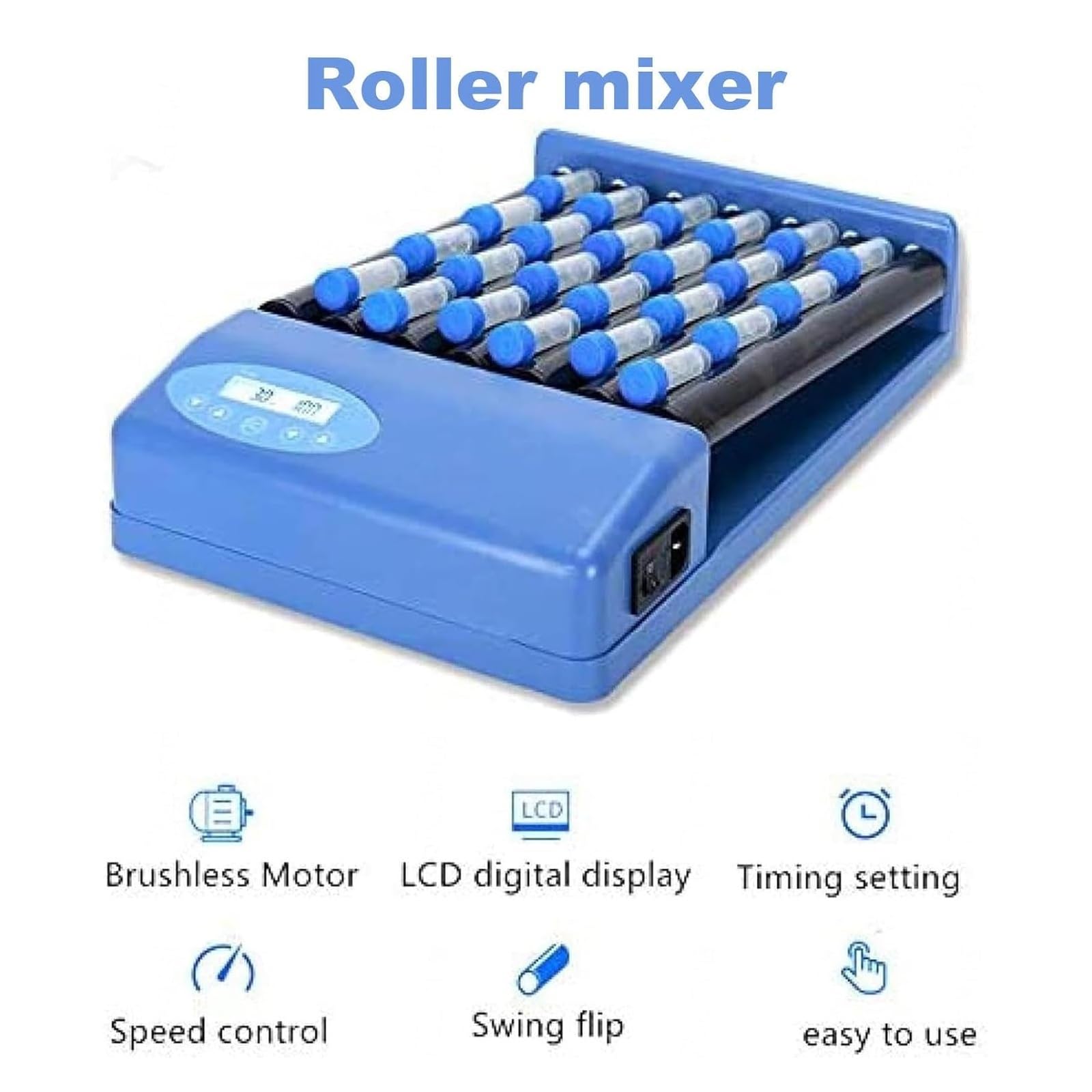 Labor-Rollenmischer, digitaler Reagenzflaschenschüttler mit 4 Rollen, multifunktionaler Mischer mit LCD-Digitalanzeige und Zeitschaltuhr für effizientes Mischen, ideal für Biologie und chemi