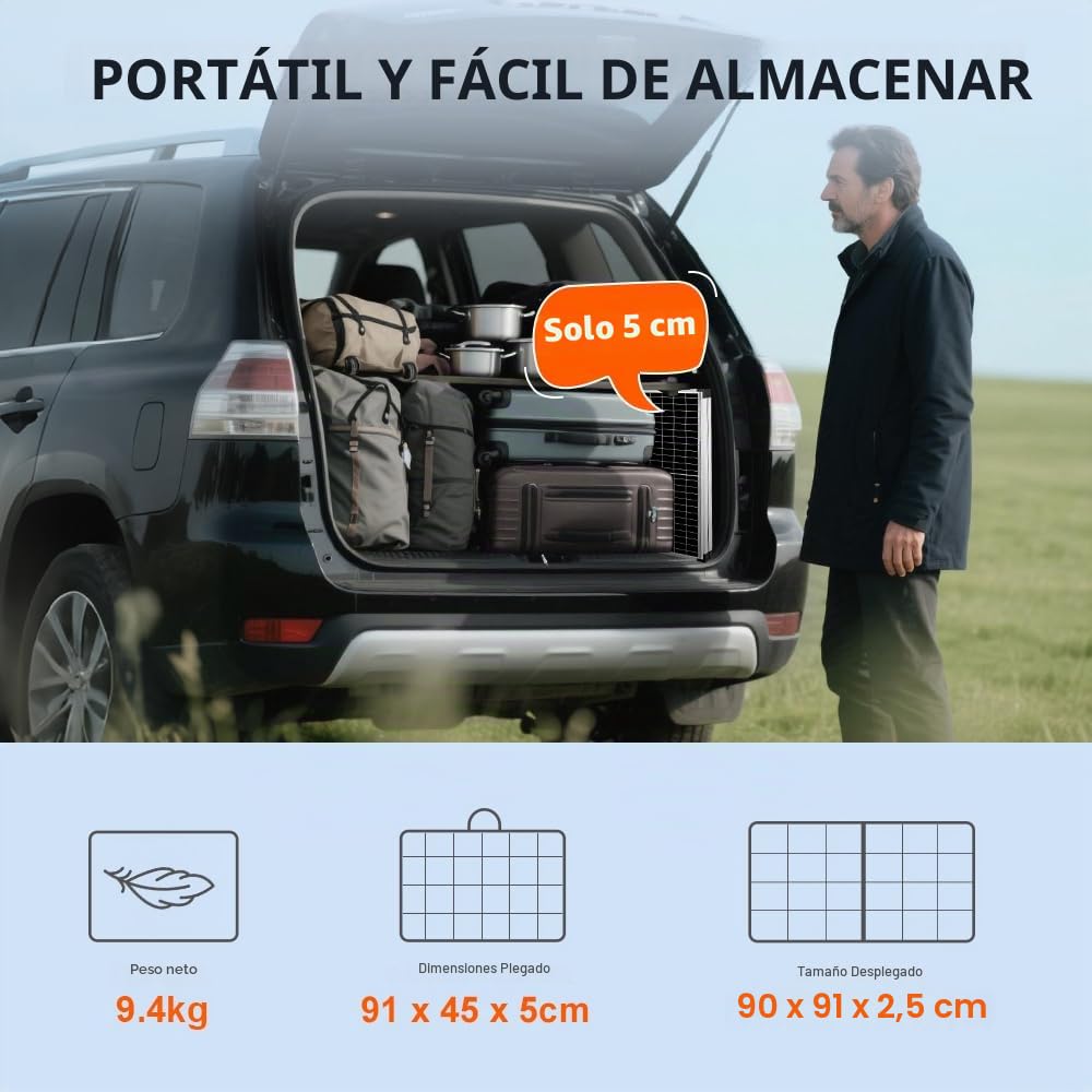 DOKIO 160W 18V Panel Solar Plegable Portátil Monocristalino con 10A Regulador de carga solar (2 puertos USB) + bolsa de transporte, para batería de 12V