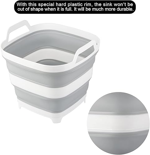 Miniatura 4 de Paquete de 2 cubos de hielo plegables con 2.77 galones 10.5 litros cada uno, enfriador de bebidas plegable para vino, cerveza y champán, bañera de
