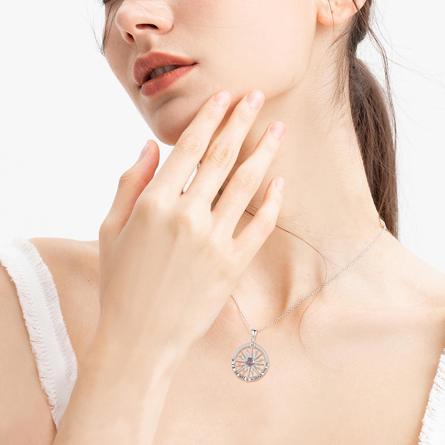 Collana da donna con pietra portafortuna a forma di bussola, in argento Sterling 925, regalo di laurea, classe del 2026, scuola superiore universitaria, con scritta "I'd be Lost without You