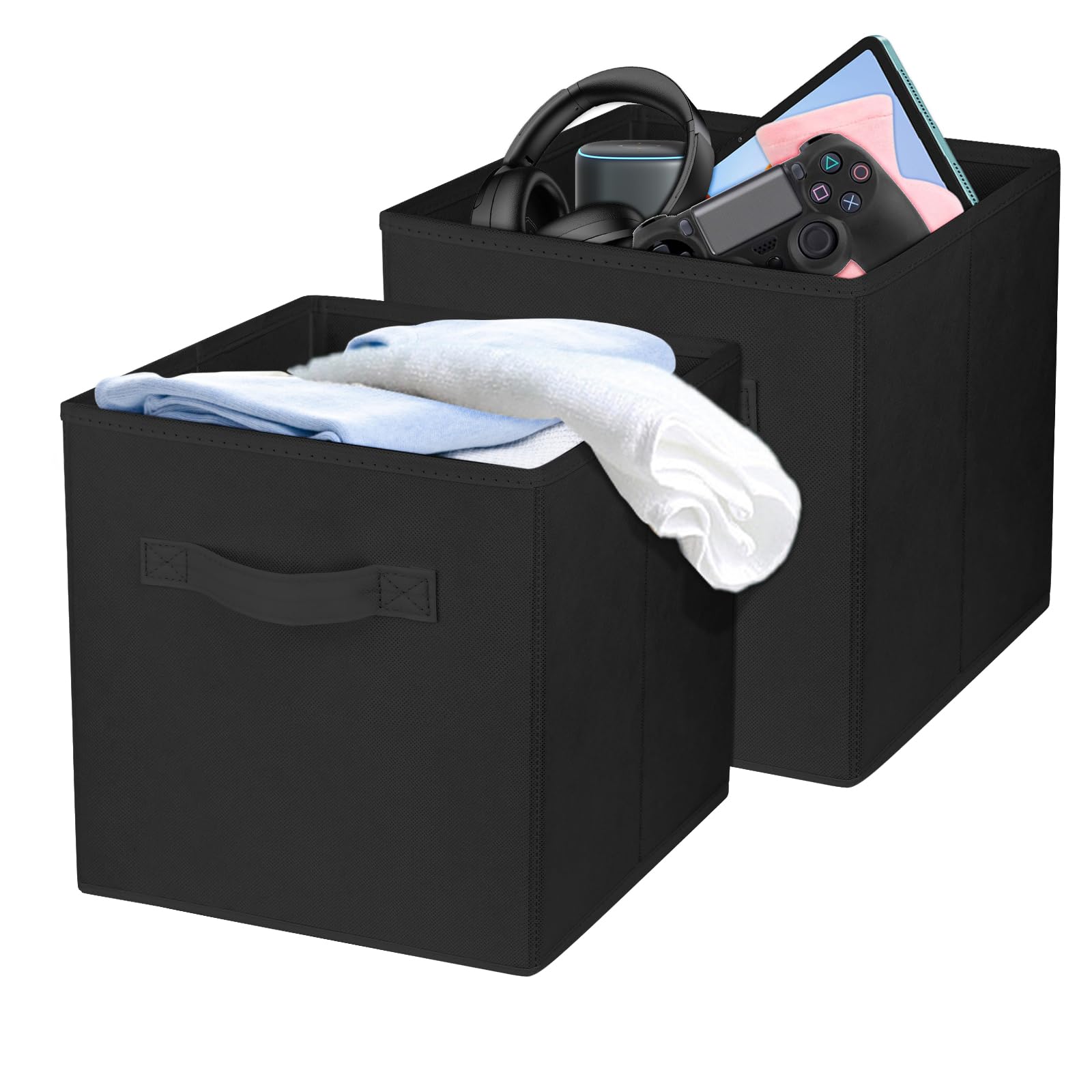 2 Pcs Storage Cubes, 10.5 Inch Collapsible Storage Bins, Fabric Foldable Bins for Organization, Durable Storage Bins for Closet, Shelves, Offices (Black)