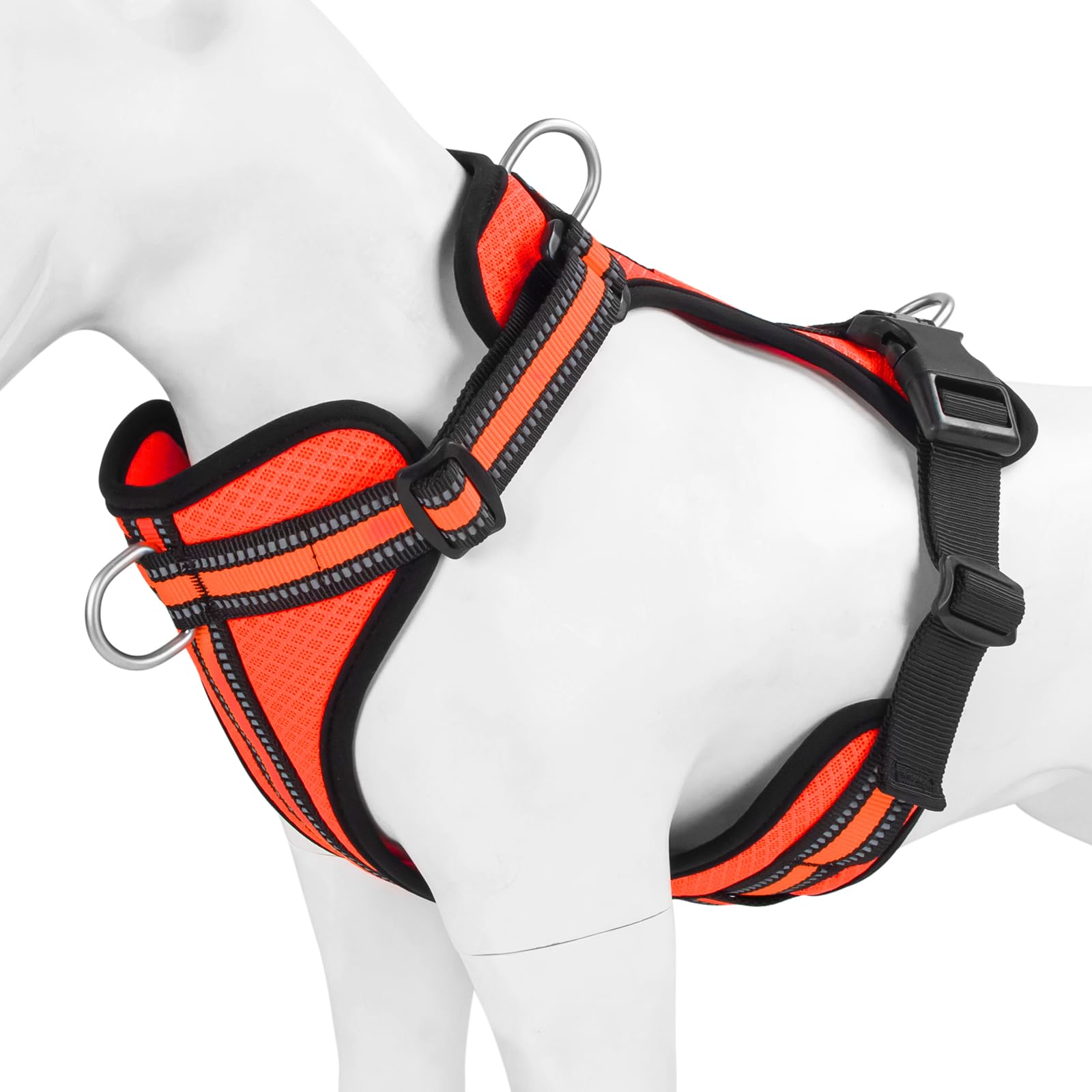 Wisedog Reflective No Pull Dog Harness - Adjustable Lightweight Pet Vest with 3 Fast-Release Buckles for Dogs Walking, Running and Training(S, Orange)