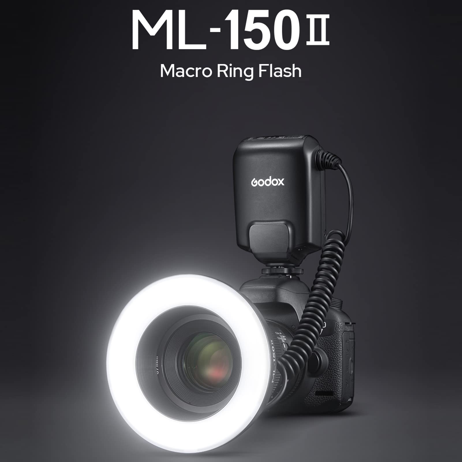 Godox ML-150II Universale Macro Ring Flash Light 11 Livelli Luminosità Regolabile GN12 Riciclo Veloce con 8pcs Anelli Adattatore di Ricambio per Canon Nikon Sony DSLR Camera